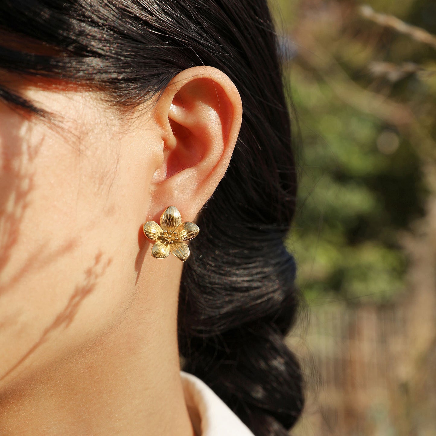 Earrings Stainless Steel Flower Pattern 18K Gold Accessories