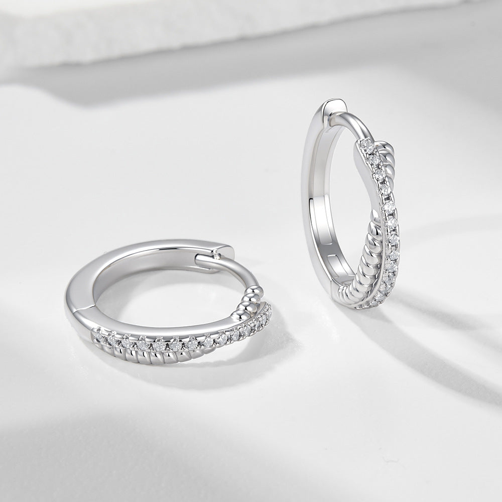 S925 Sterling Silver Zircon Cross Ear Buckle Zircon Geometric Circle Earrings
