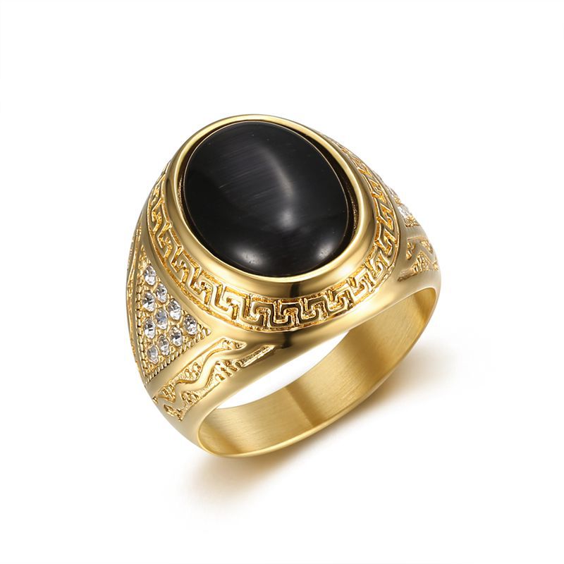 Planderful Hip Hop Ring Gold Plated Rhinestone Opal Stainless Steel For Men Bold Statement Accessory