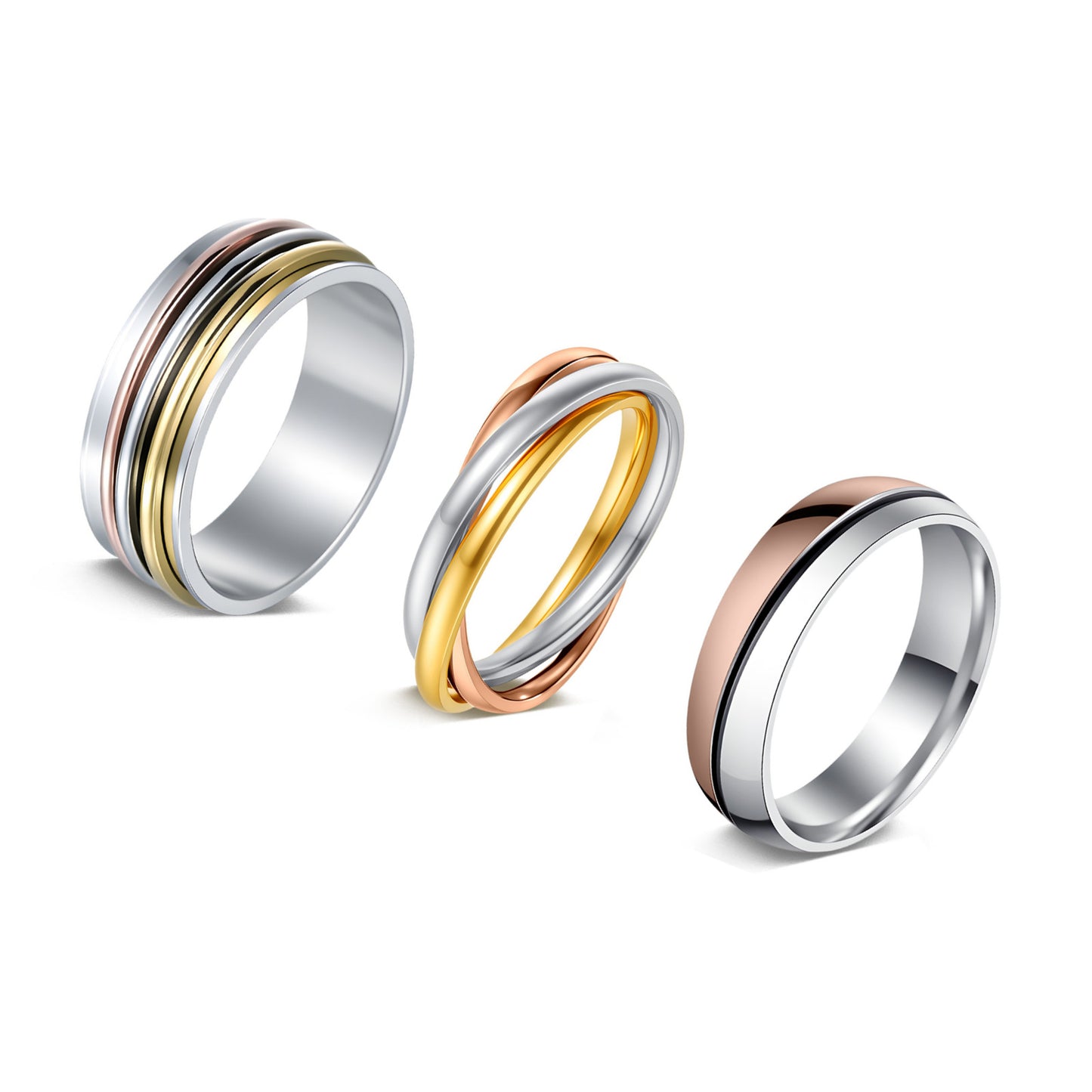 Planderful Collection Everyday Genie Premium Titanium Steel Three Ring Set Unisex Couples Jewelry Size 6 To 10