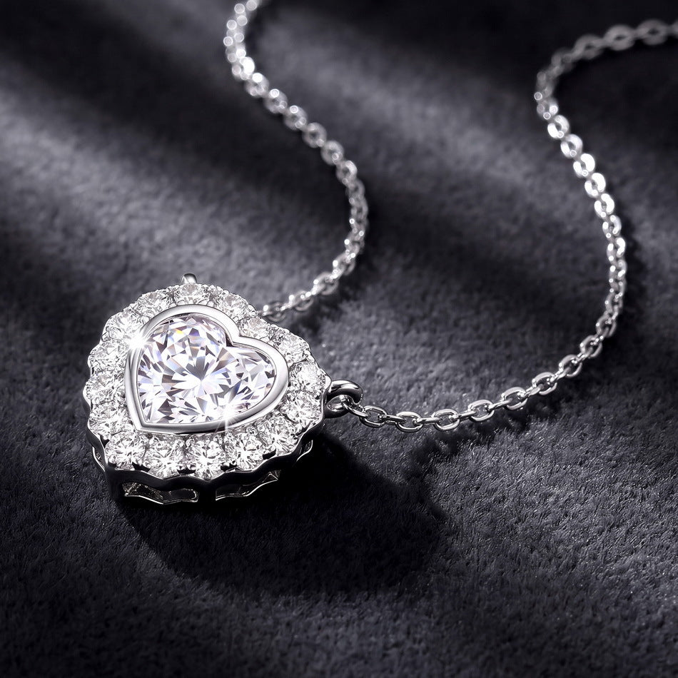 S925 Sterling Silver Moissanite Heart Pendant Necklace