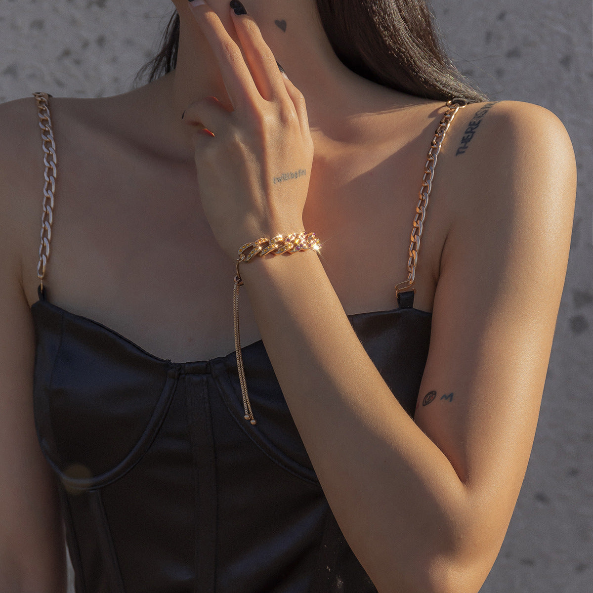 Planderful Vienna Verve Adjustable Colored Zircon Cuban Chain Bracelet For Women Statement Piece