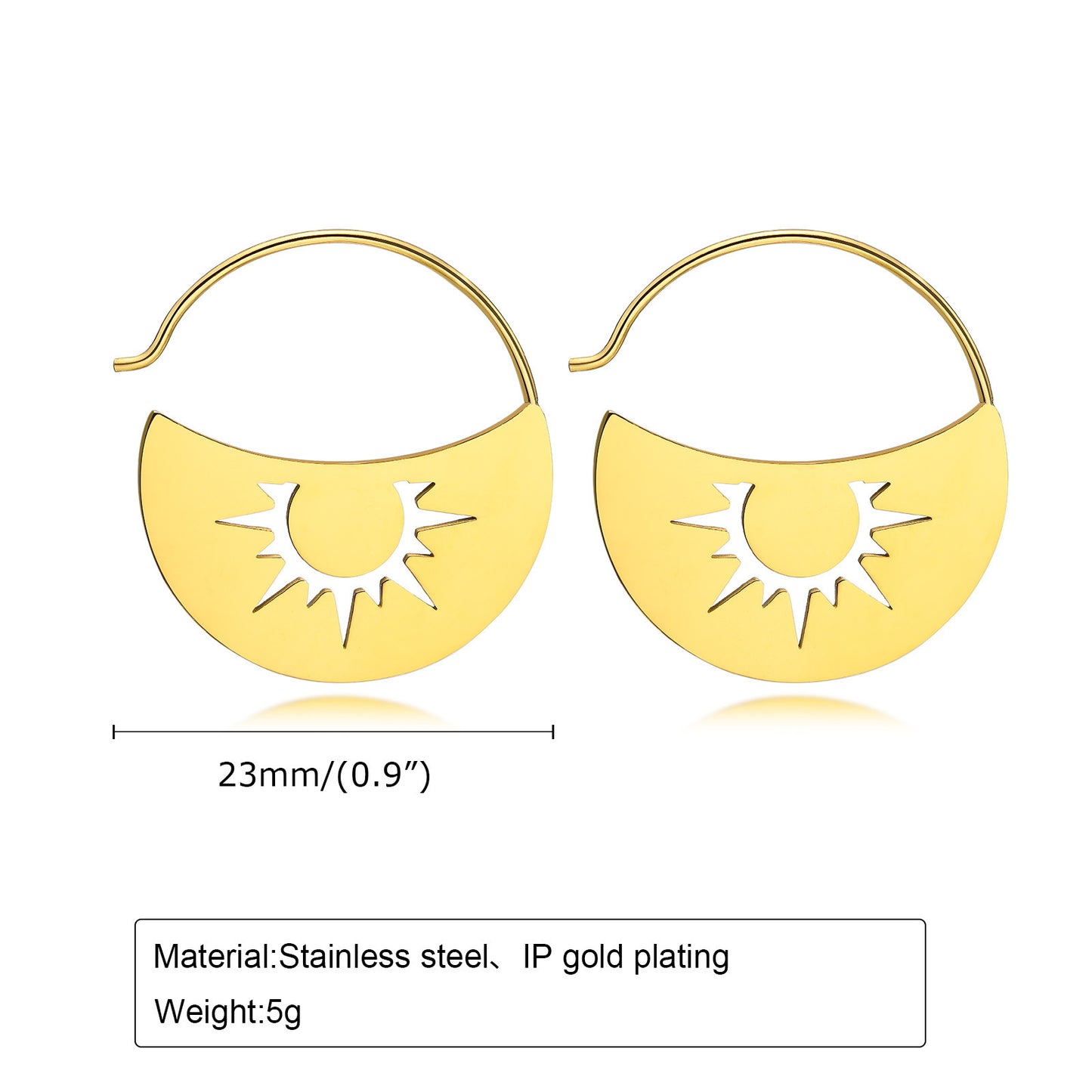 Stainless Steel Hollow Sun Star Moon Earrings Gold Jewelry
