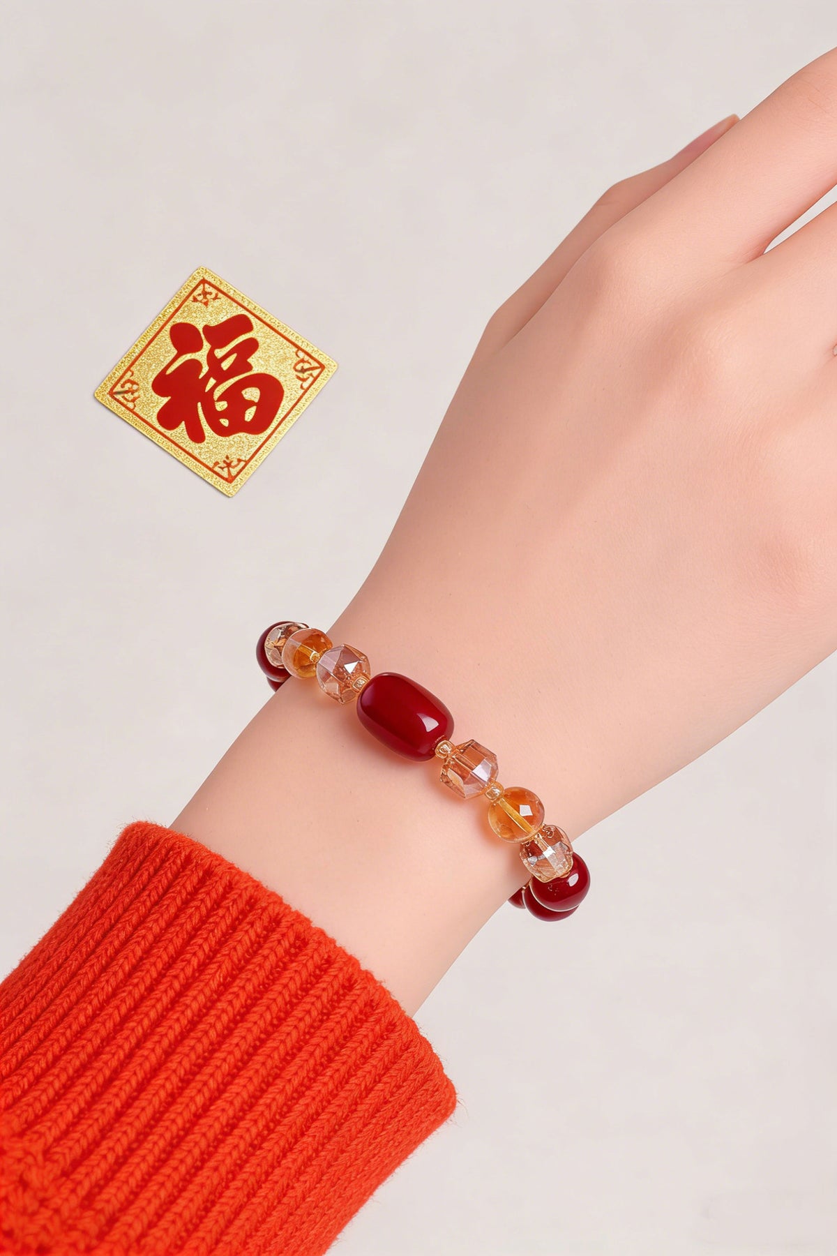 Agate Crystal Barrel Bead Bracelet