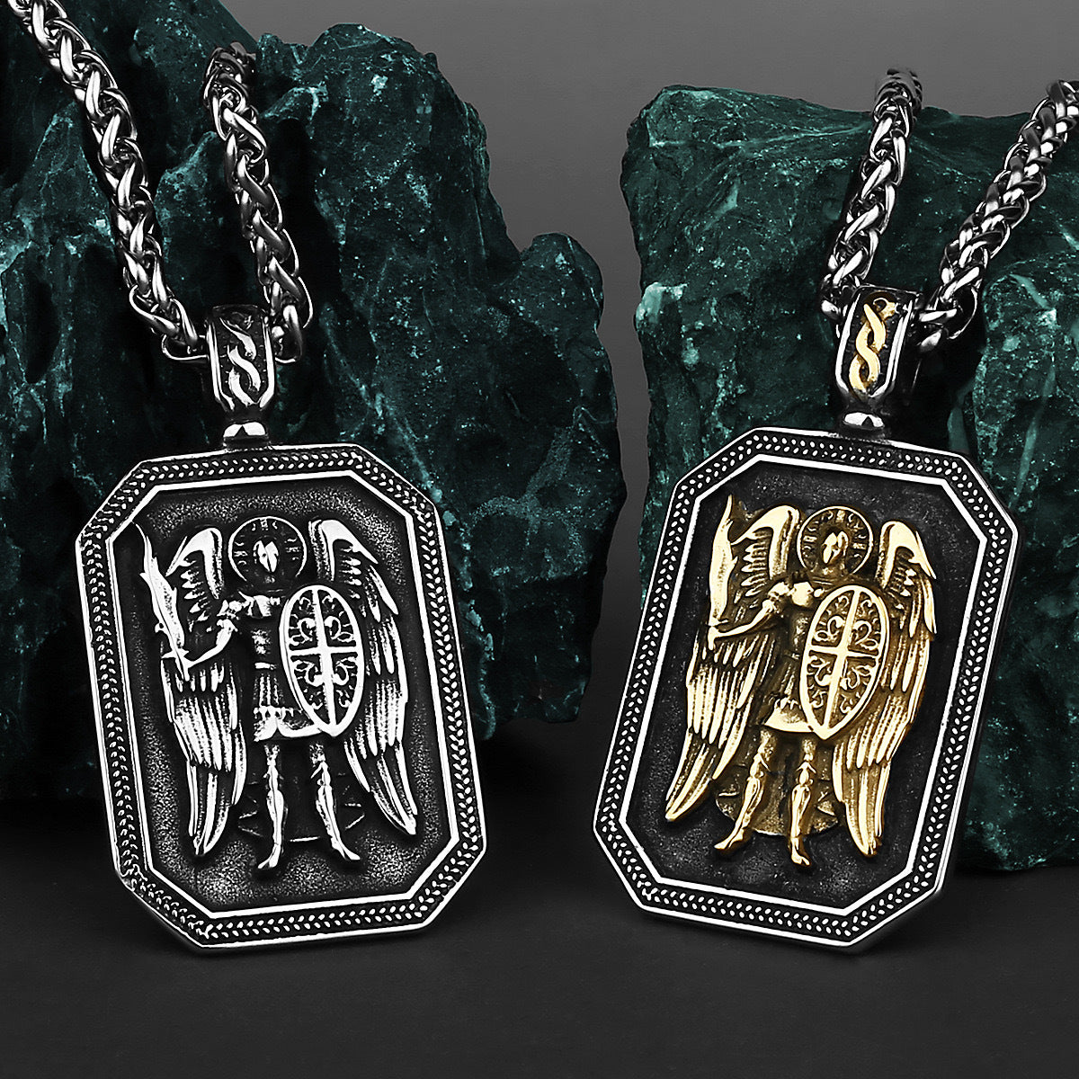 Planderful Everyday Genie Mens Stainless Steel Angel Sword Pendant Necklace Bold Domineering Style