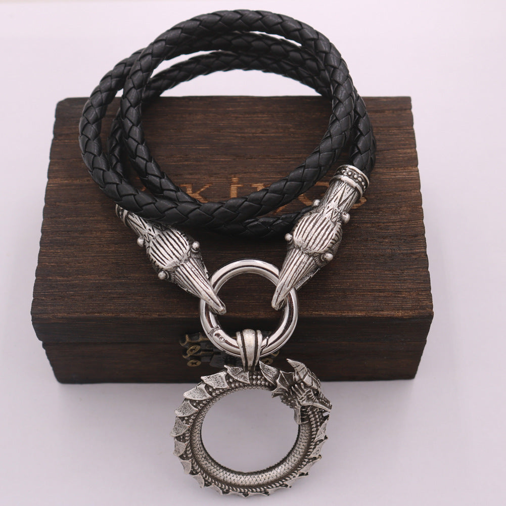 Dragon Crow Viking Pendant Necklace - Vintage Men's Alloy Jewelry By Planderful