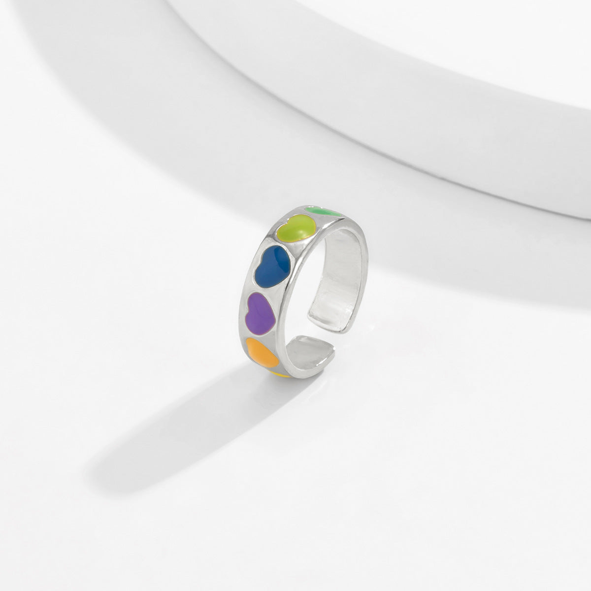 Vienna Verve Heart-shaped Opening Ring with Mixed Color Geometric Punk Design