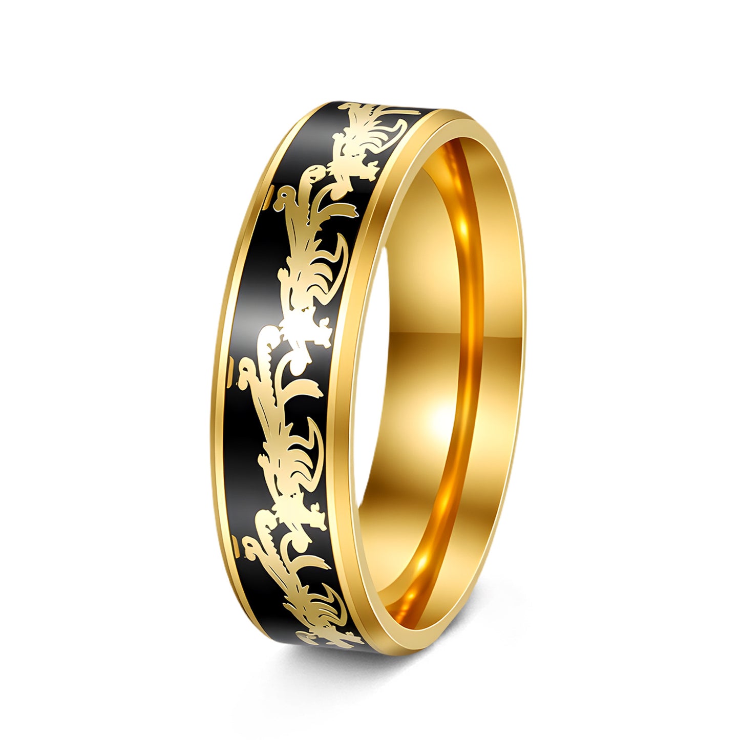 Planderful Everyday Genie Gold Plated Dragon Phoenix Couple Ring Unisex Wedding Band For Couples Size 6 To 12