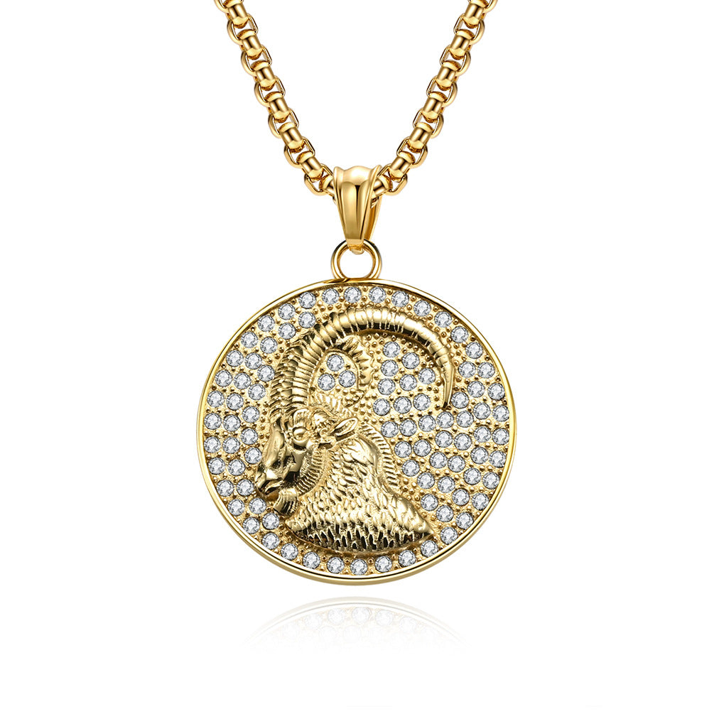 Planderful Twelve Constellations Zircon Titanium Steel Pendant For Hip Hop Style Fans
