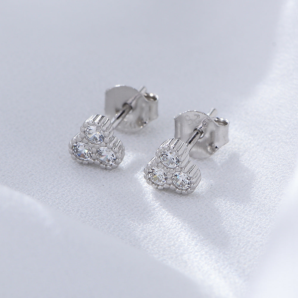 S925 Sterling Silver And Small Micro-Inlaid Zircon Stud Earrings Femininity Geometric Earrings High-End