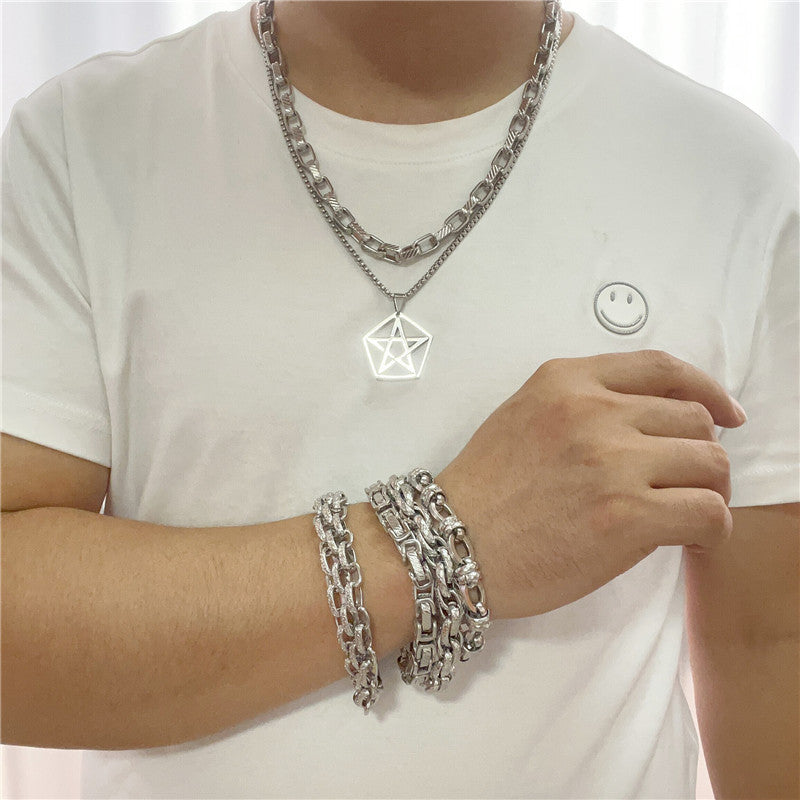 Trendy Men's Personalized Retro Titanium Steel Pentagram Pendant Necklace