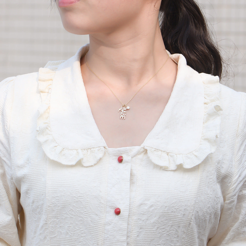 S925 Silver Inlaid Zircon Babe English Letter Necklace Pendant