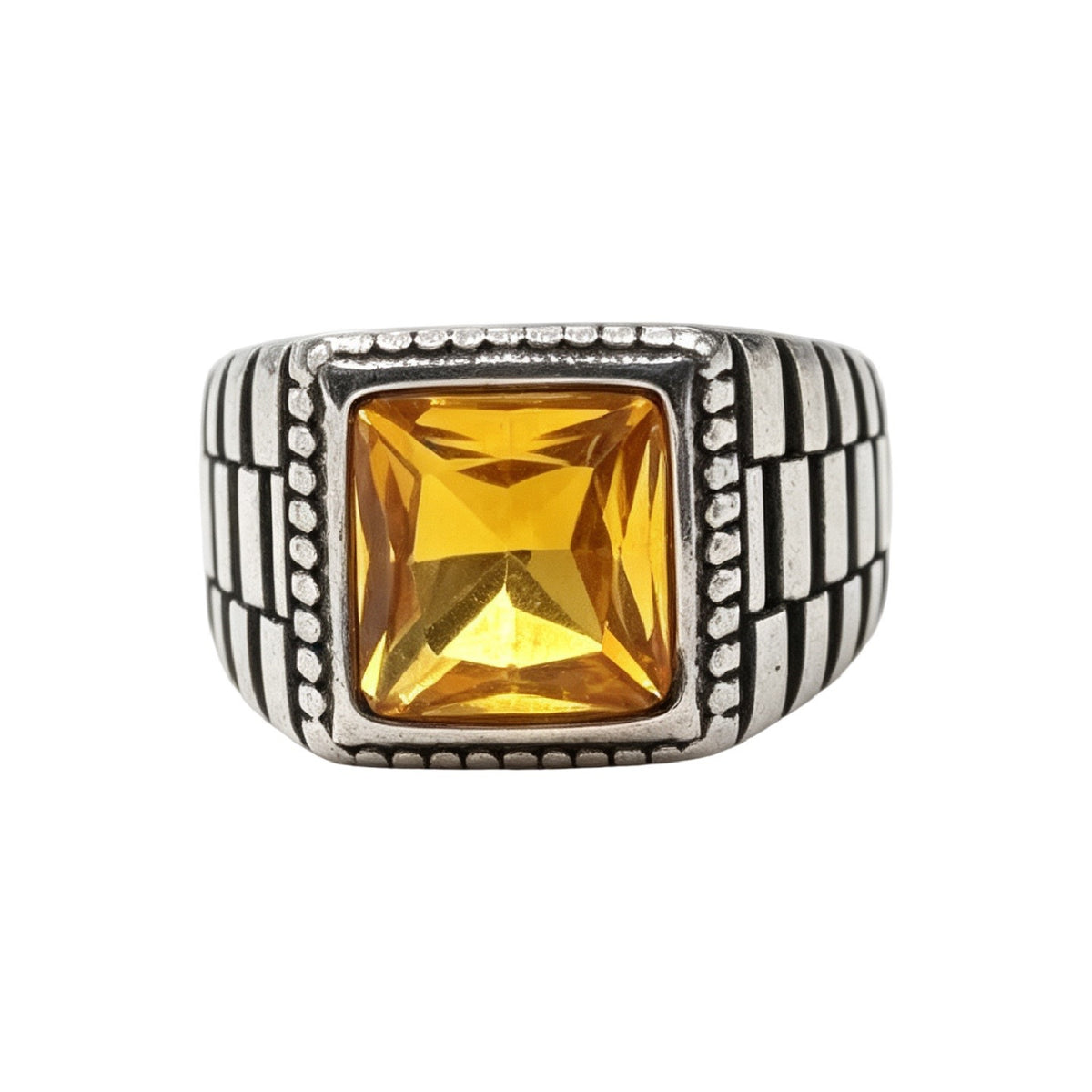 Horizontal-Pattern Gemstone Titanium Steel Ring