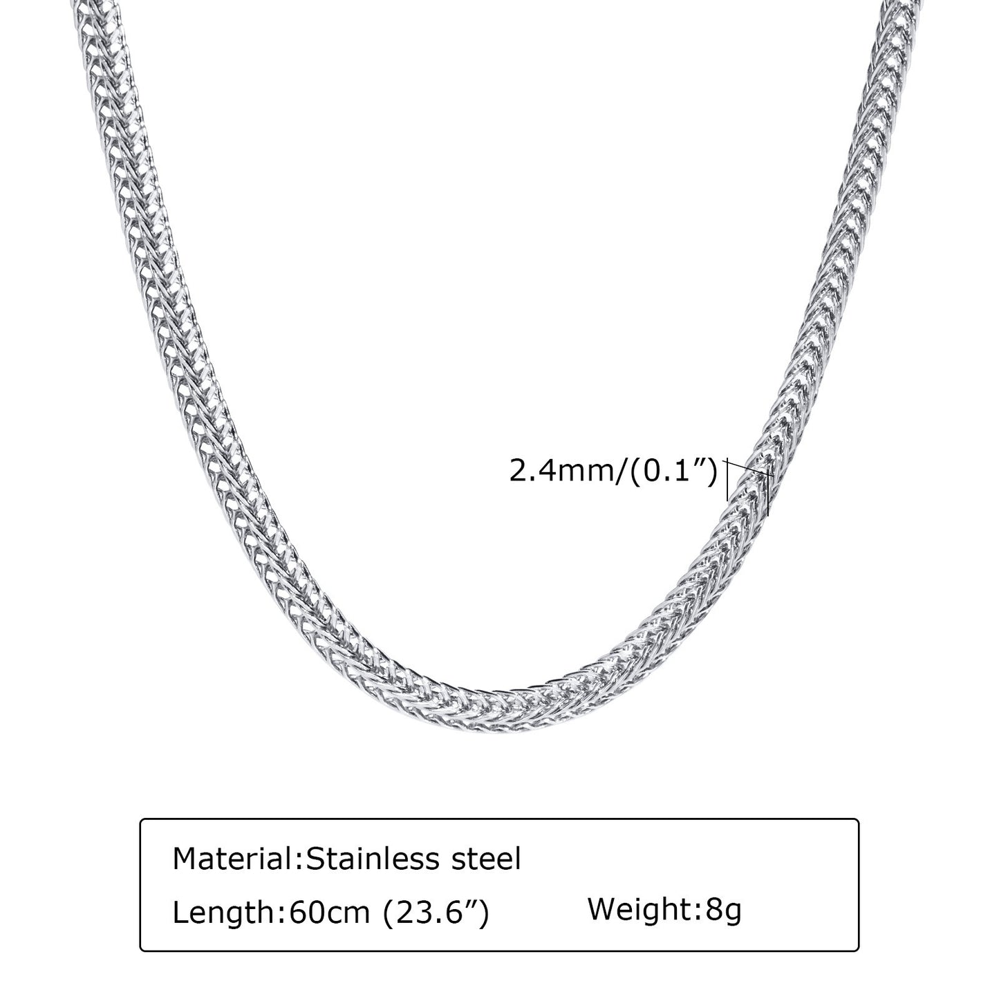 Titanium Steel Necklace for Men, 2.4MM Chain Jewelry