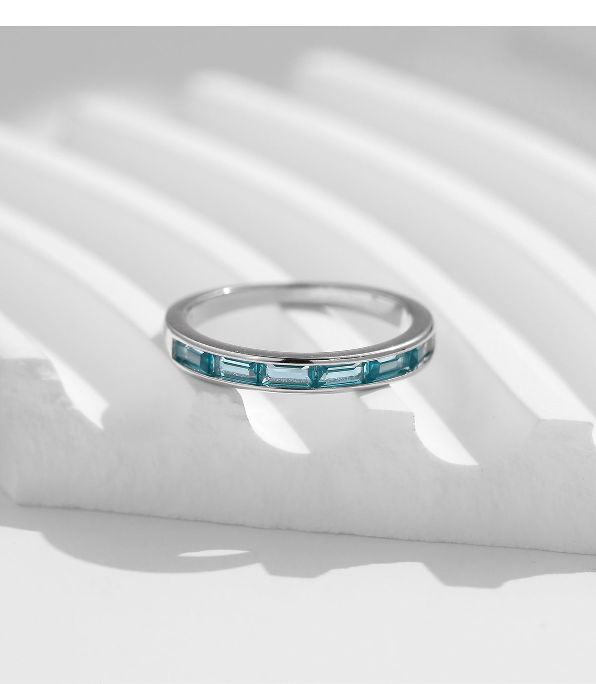 925 Sterling Silver Paraiba-Color Pavé Zircon Square Ring