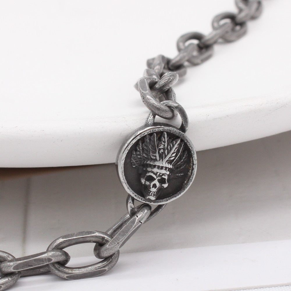 Halloween AmerIndian Skull Round Titanium Steel Necklaces for Men