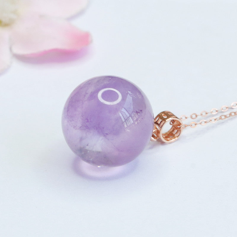 Amethyst Round Silver Pendant — No Chain