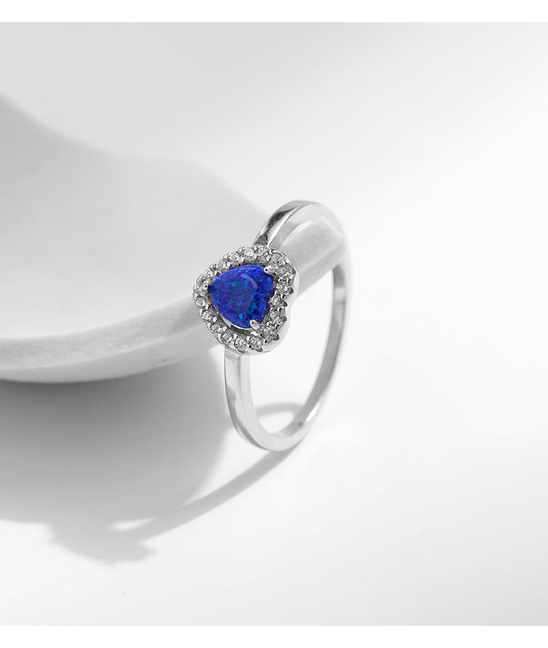 Opal and Zircon Sterling Silver Love Ring for Women