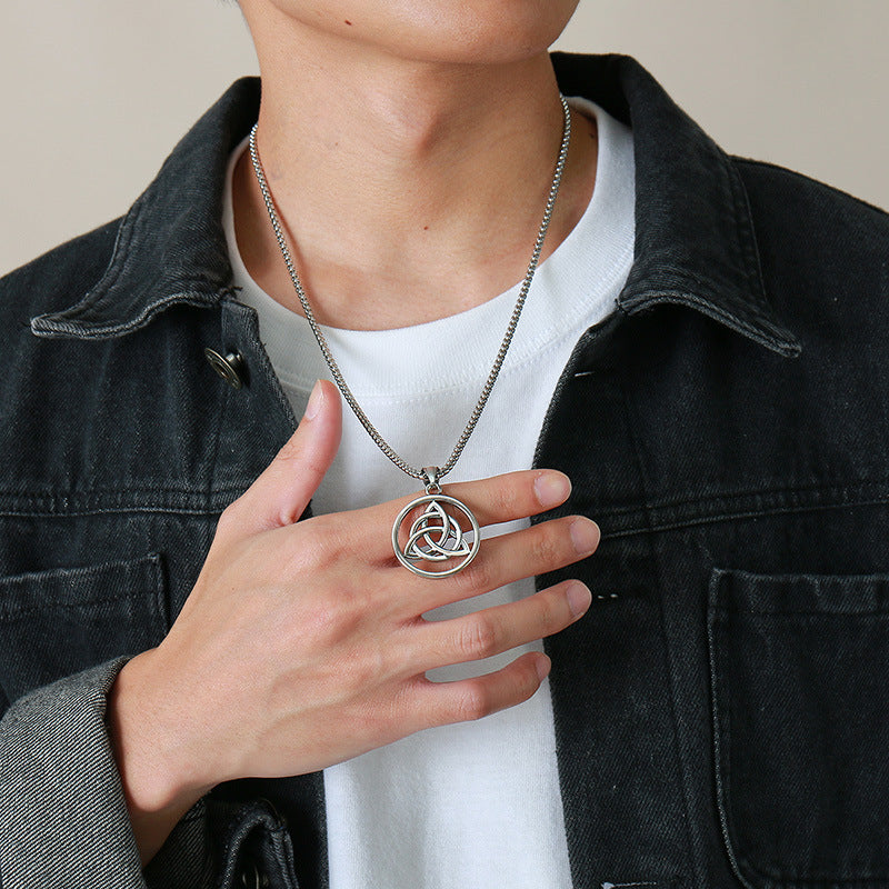 Stainless Steel Pendant Round Steel Black Men's Necklace