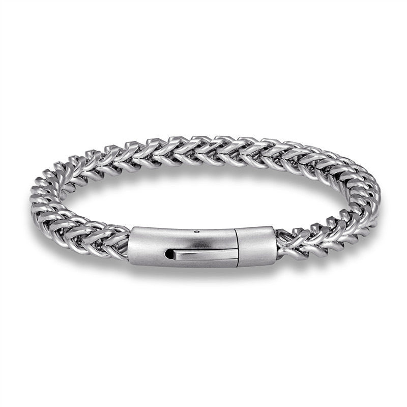 Planderful Jewelry Titanium Steel Bracelet With Round Front And Back Chain Design For Men