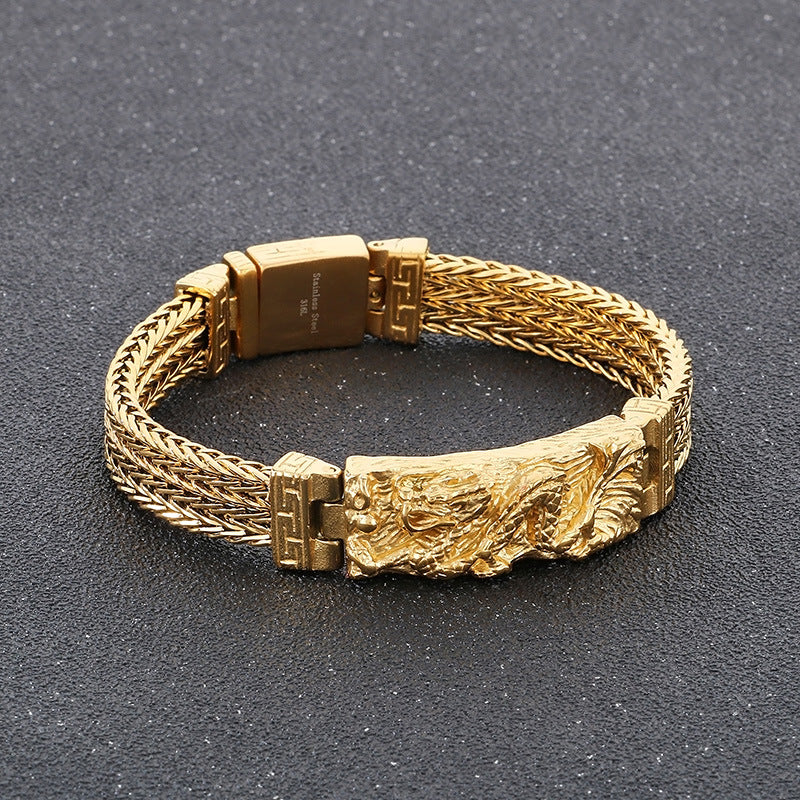 Vintage Dragon Bead Punk Bracelet - Stainless Steel Chain for Men