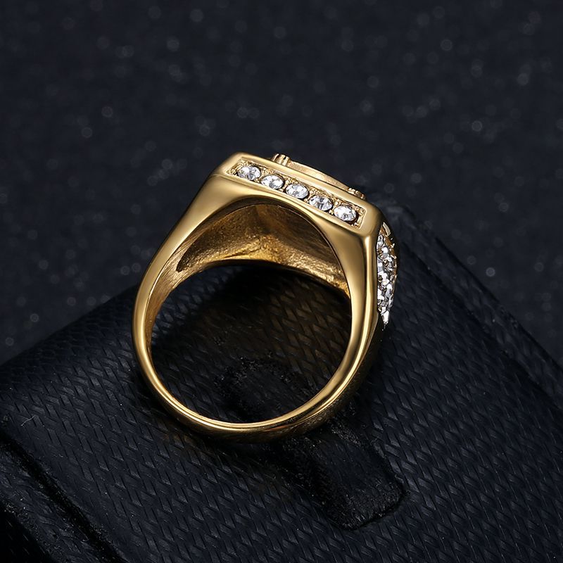Planderful Everyday Genie Titanium Steel Gold Plated Rhinestone Philippine Eagle Unisex Ring