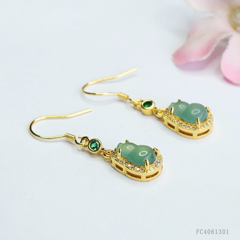 Blue-Water Jadeite Gourd Drop Earrings
