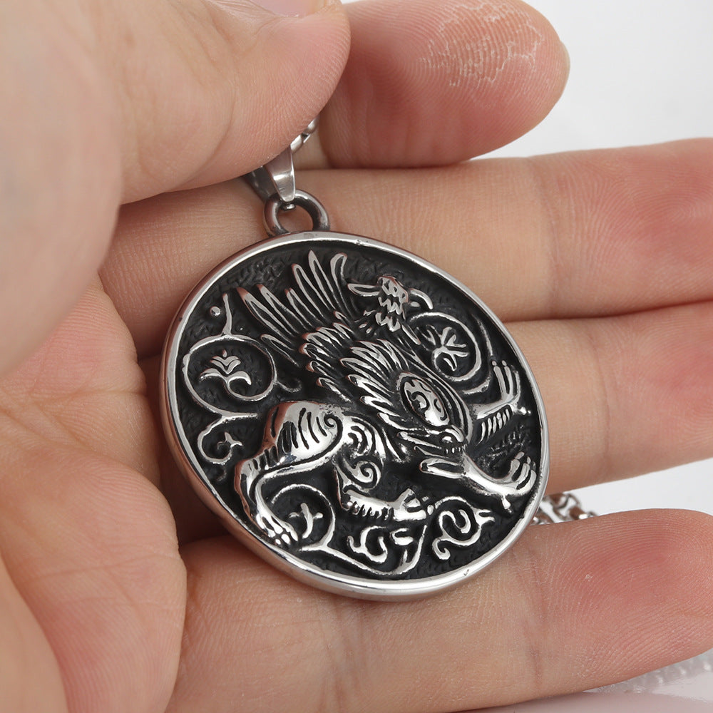Titanium Steel Unicorn Pendant Necklace for Men - Retro Punk Style Mythical Beast Jewelry