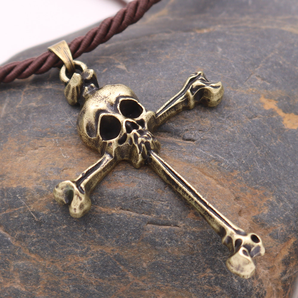 Viking Skull Metal Necklace with Cross Pendant - Men's European & American Style