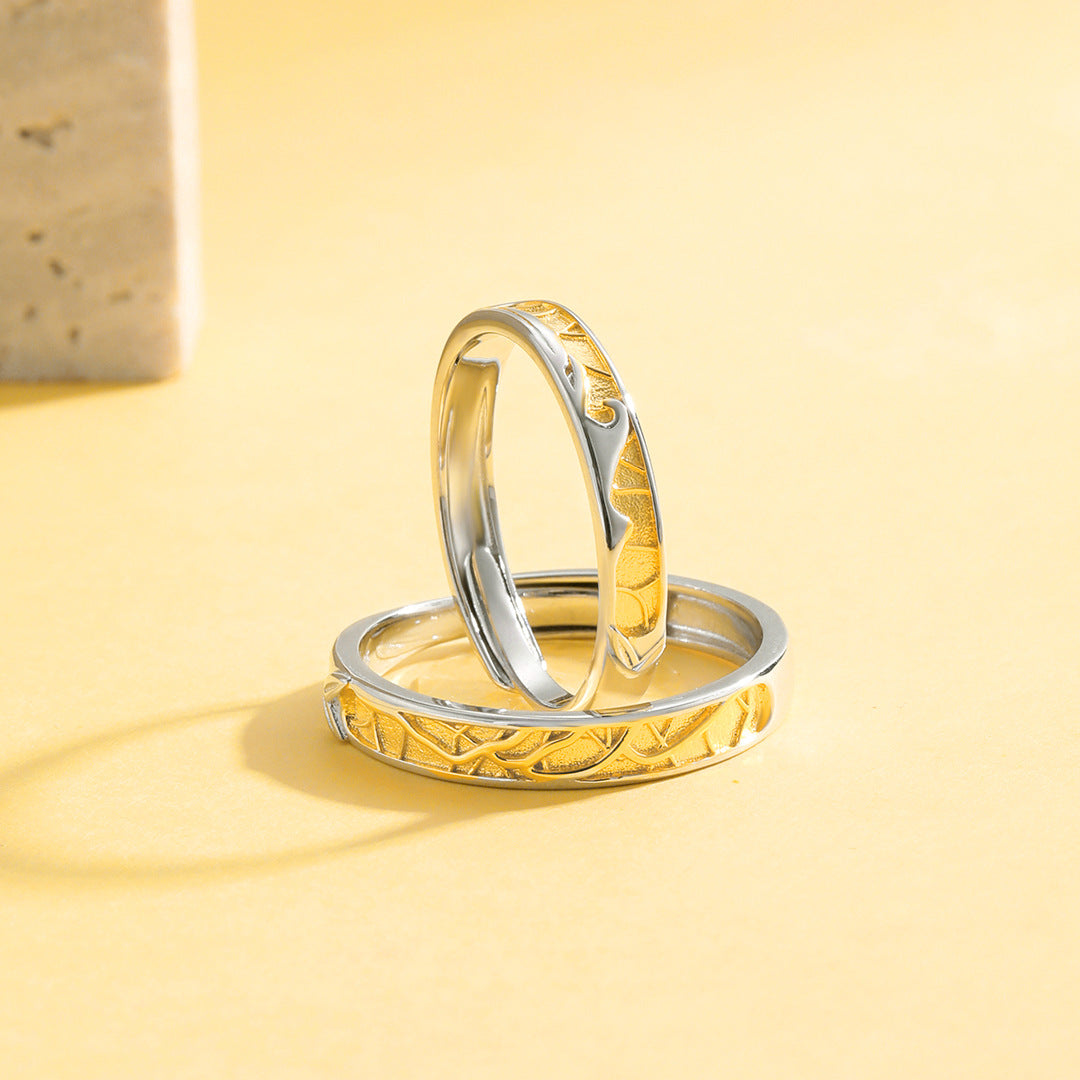 Planderful Everyday Genie – 925 Sterling Silver Lianli Branch Reflecting Waves Couple Ring for Girls