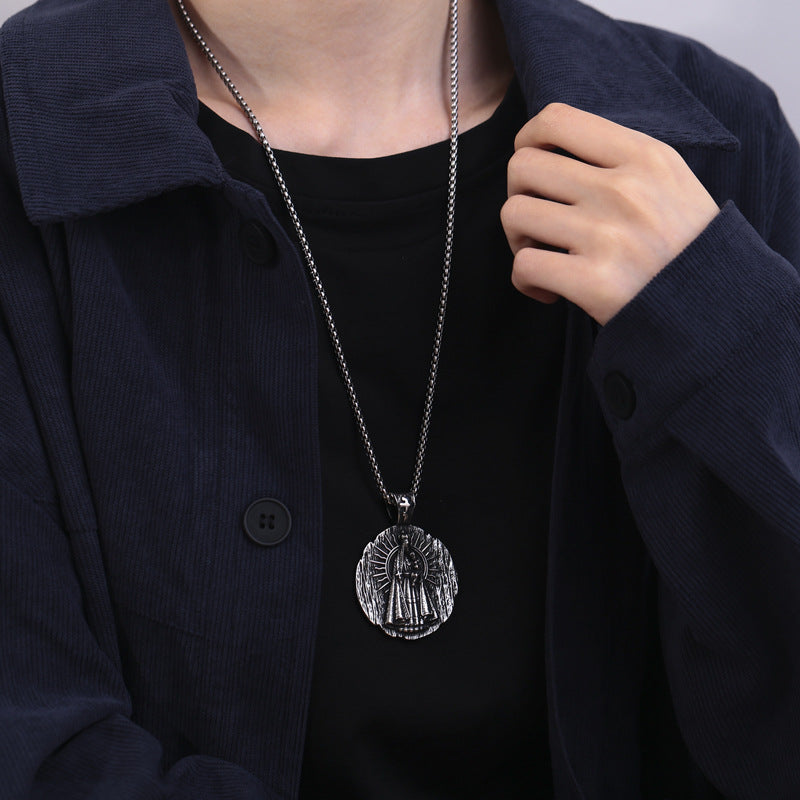 Steel Necklace - Vintage Virgin Mary Pendant