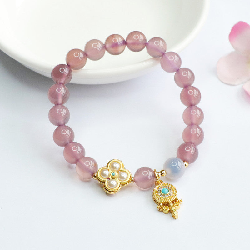 Chalcedony and Pearl Clover Bracelet