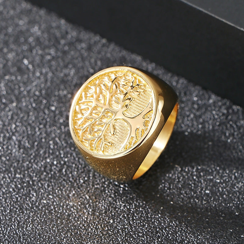 Planderful Punk Tree Of Life Ring For Men Gold Plated
