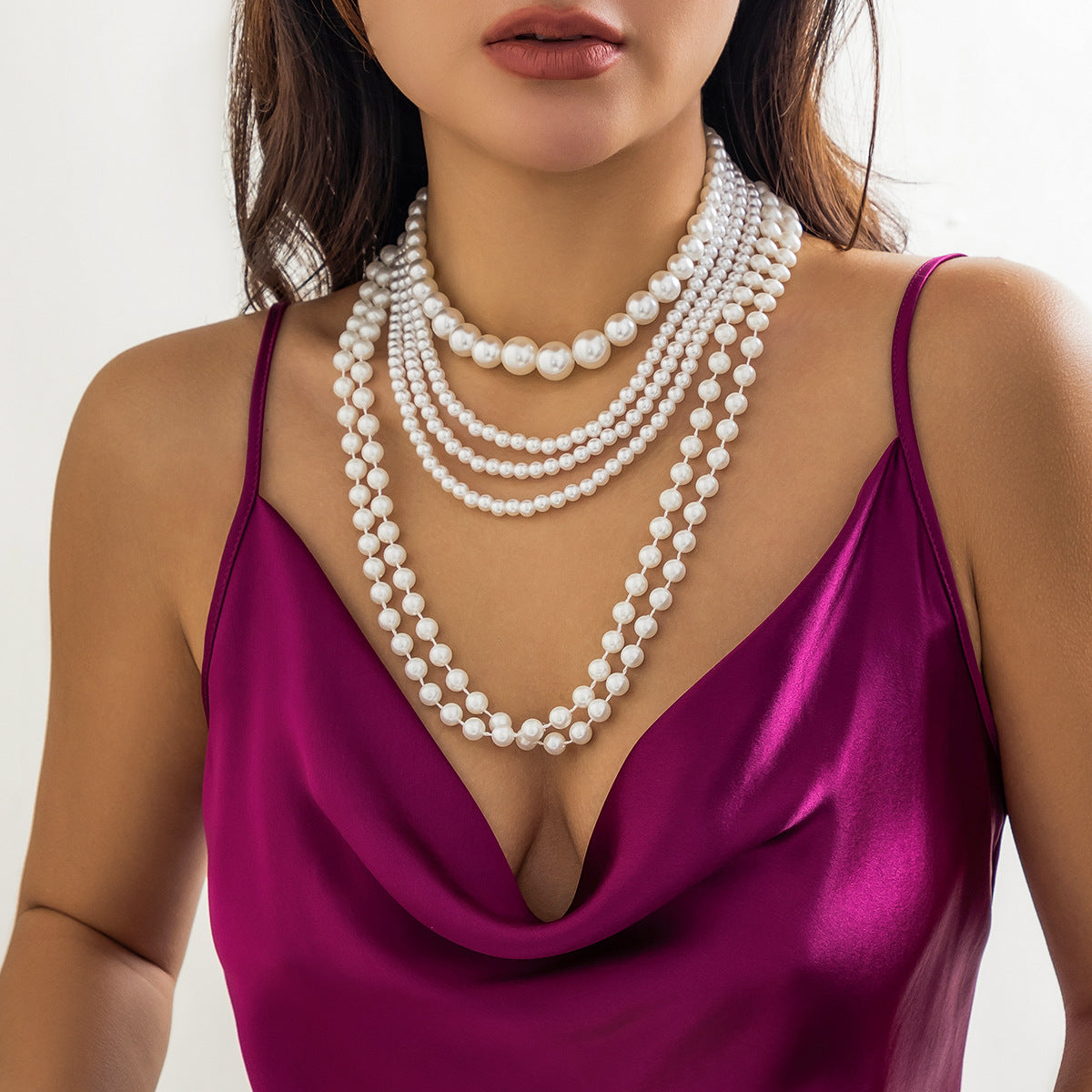Multilayer Vintage French Style Imitation Pearl Choker Necklace