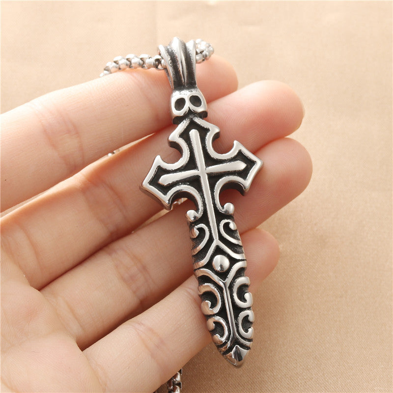 Titanium Steel Cross Sword Pendant Necklace for Men - Retro Punk Style