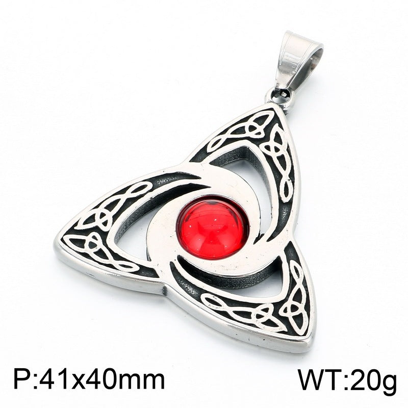 Nordic Celtic Symbol Retro Mysterious Sun And Moon Pentagram Inlaid With Opal Triangle Necklace