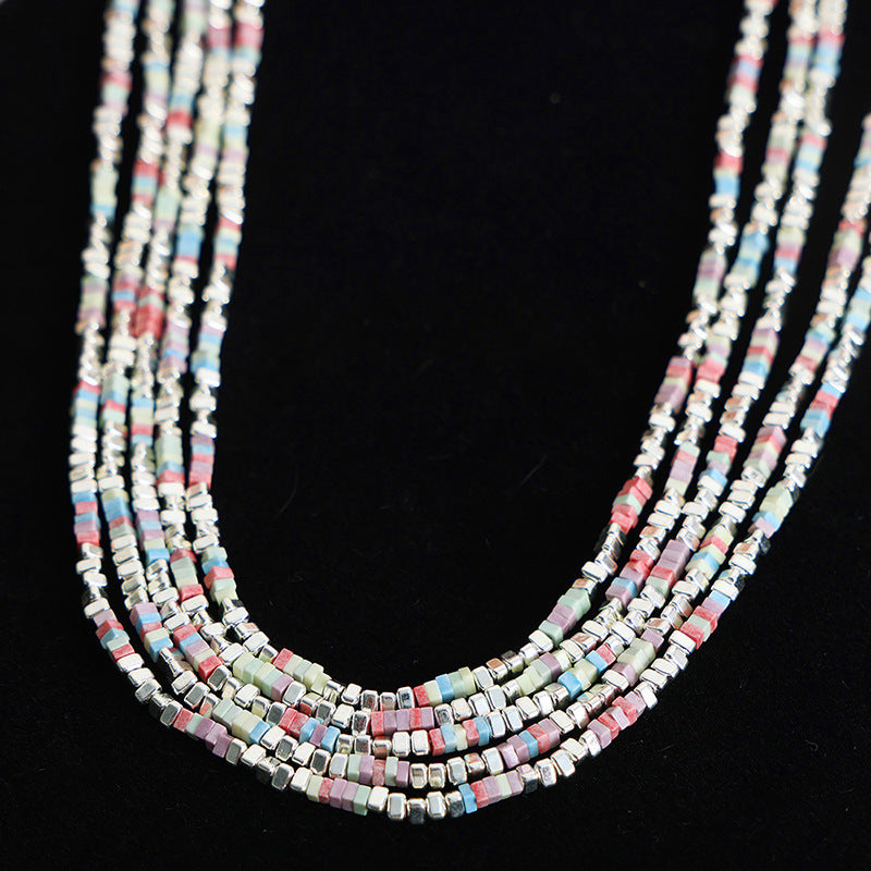 Luxurious Handmade Titanium Steel Necklace with Natural Stone Beads