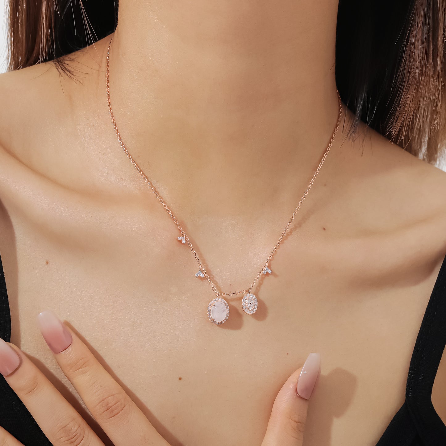 Personalized S925 Sterling Silver Moonstone Collarbone Necklace