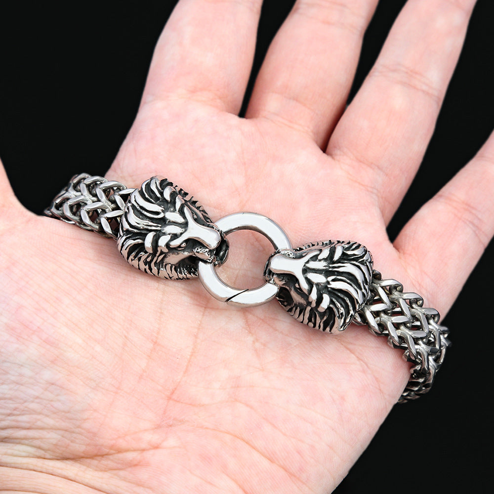 European and American Retro Lion Head Titanium Steel Bracelet