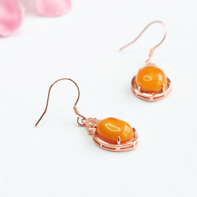 925 Sterling Silver Beeswax Amber Heart Earrings