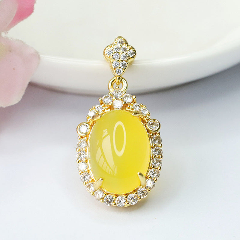 Golden Chalcedony Zircon Pendant Necklace