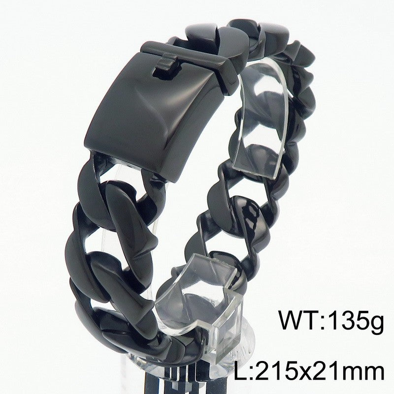 Glossy – In Europe & The United States – 21mm Stainless Steel Wavy Edge Cuban Chain Bracelet