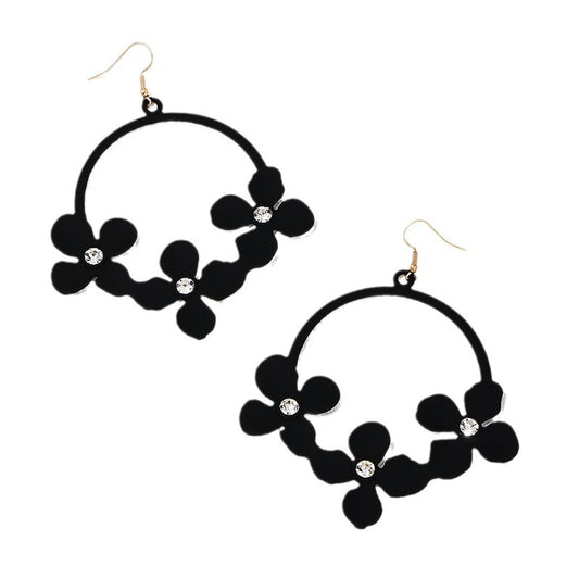 Gothic Black Floral Metal Earrings Set with Vienna Verve Design - Handcrafted Women's Jewelry