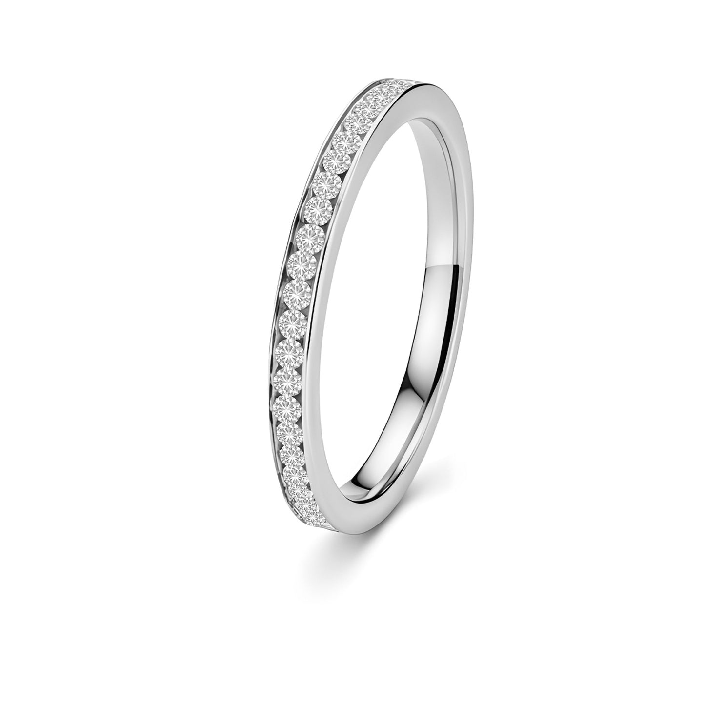 Planderful Collection Everyday Genie Stainless Steel Two Tone 2mm Zircon Ring For Couples