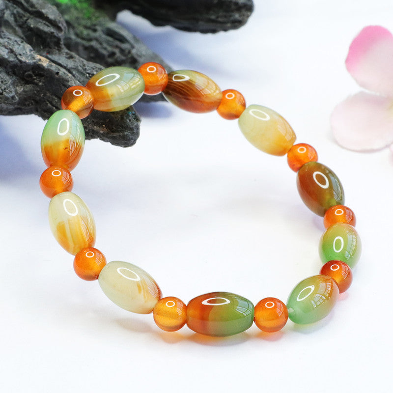 Natural Red and Green Chalcedony Sterling Silver Bracelet