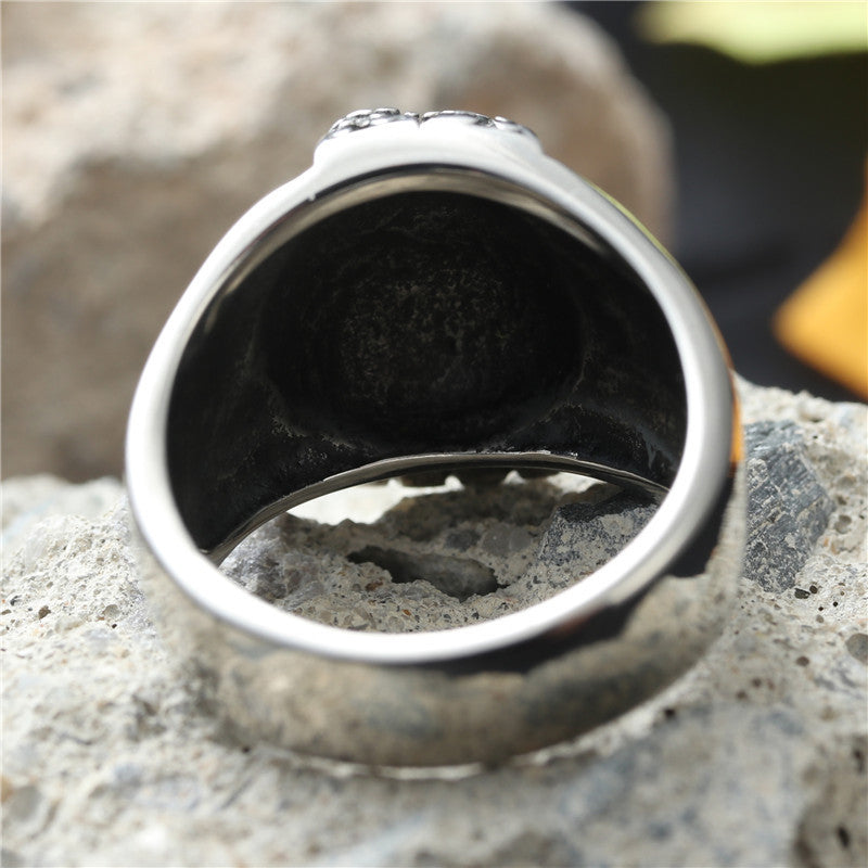 Titanium Steel Skull Ring for Men - Retro Punk Pirate Design in European and American Style