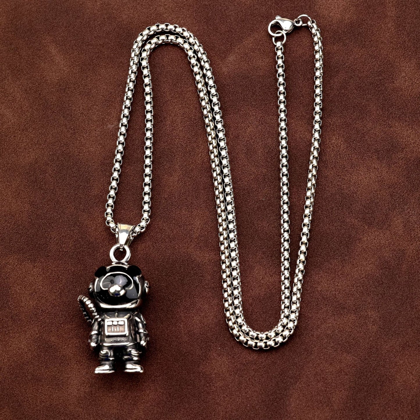 Planderful Stainless Steel Epoxy Panda Astronaut Pendant Necklace For Men Retro Style Durable Gift
