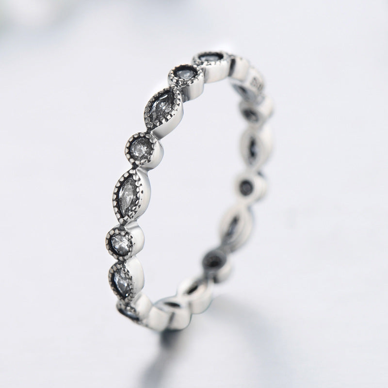 Sterling Silver Zircon Ring With Layered Design