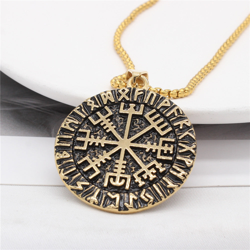 Viking Compass Pendant Unisex Dark Steel Disc With Protection Symbol For Travelers Premium Planderful