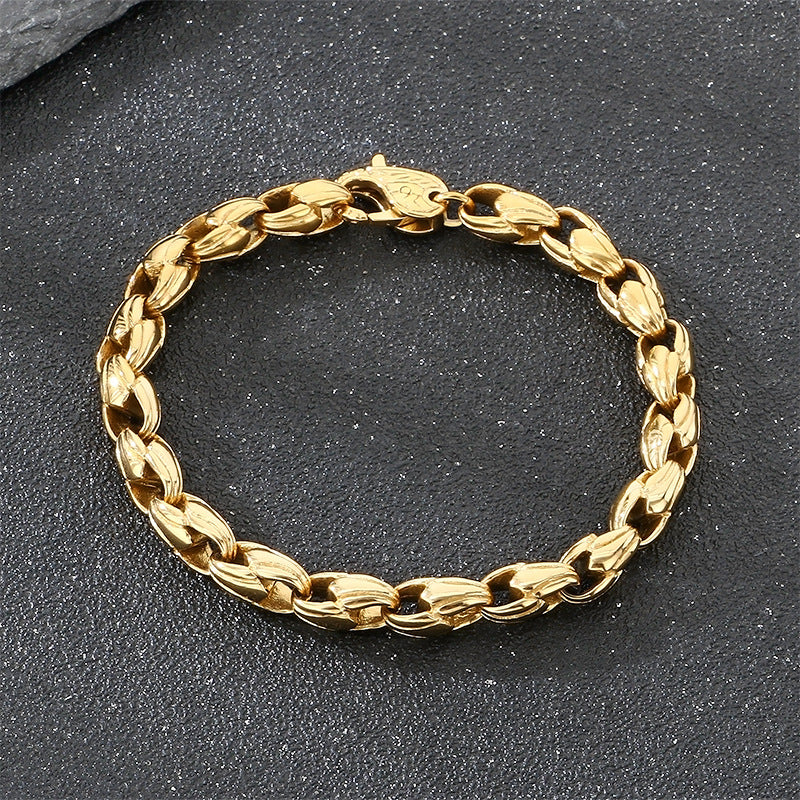 Vintage Punk Style Vacuum Plated 7mm Melon Seed Chain Pattern Spring Buckle Stainless Bracelet
